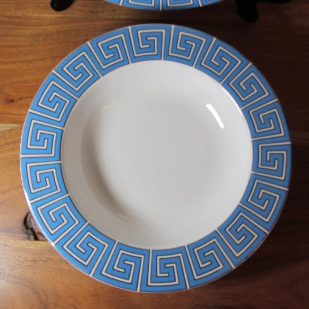 Jonathan Adler silver & blue greek key bowls- pair of 2 (W5105)